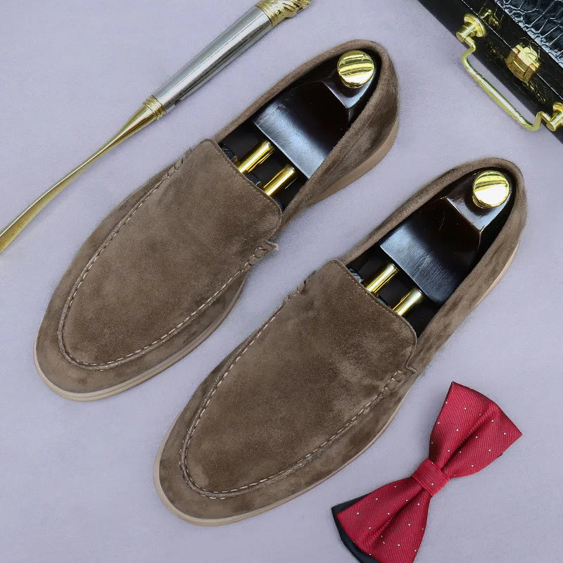 Matte Suede Men's Shoes Genuine Leather Retro Low-Top Shoes Business Slip-On Cow Suede Slip-On Soft Men's Casual Leather Shoes