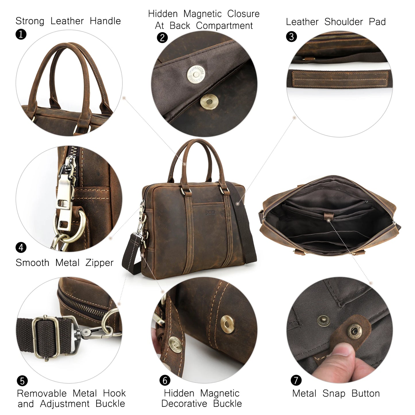 Genuine Crazy Horse  Leather Men Laptop Bags Business Men's Briefcase Male Shoulder Tote Handbag Casual Crossbody Bag