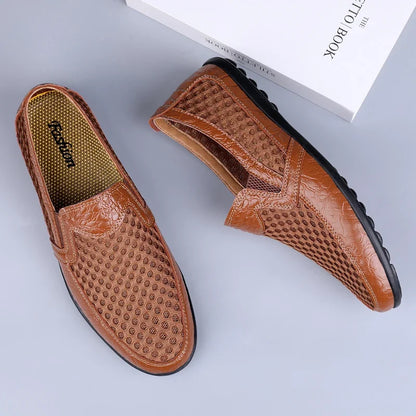 Leather Men Shoes Casual 2025  Men Loafers Moccasins Summer Breathable Slip on Boat Shoes Brand Driving Shoes Plus Size 38-47