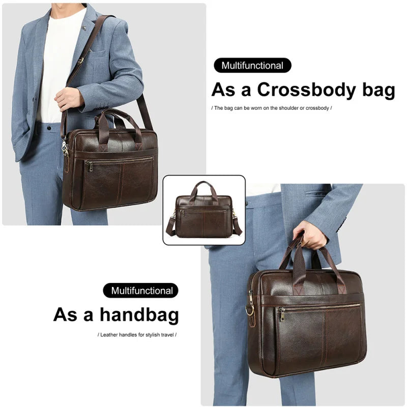 Men's Fashionable Genuine Leather Business Briefcase with Large Capacity151-inch laptop handbag made of top-grade cowhide