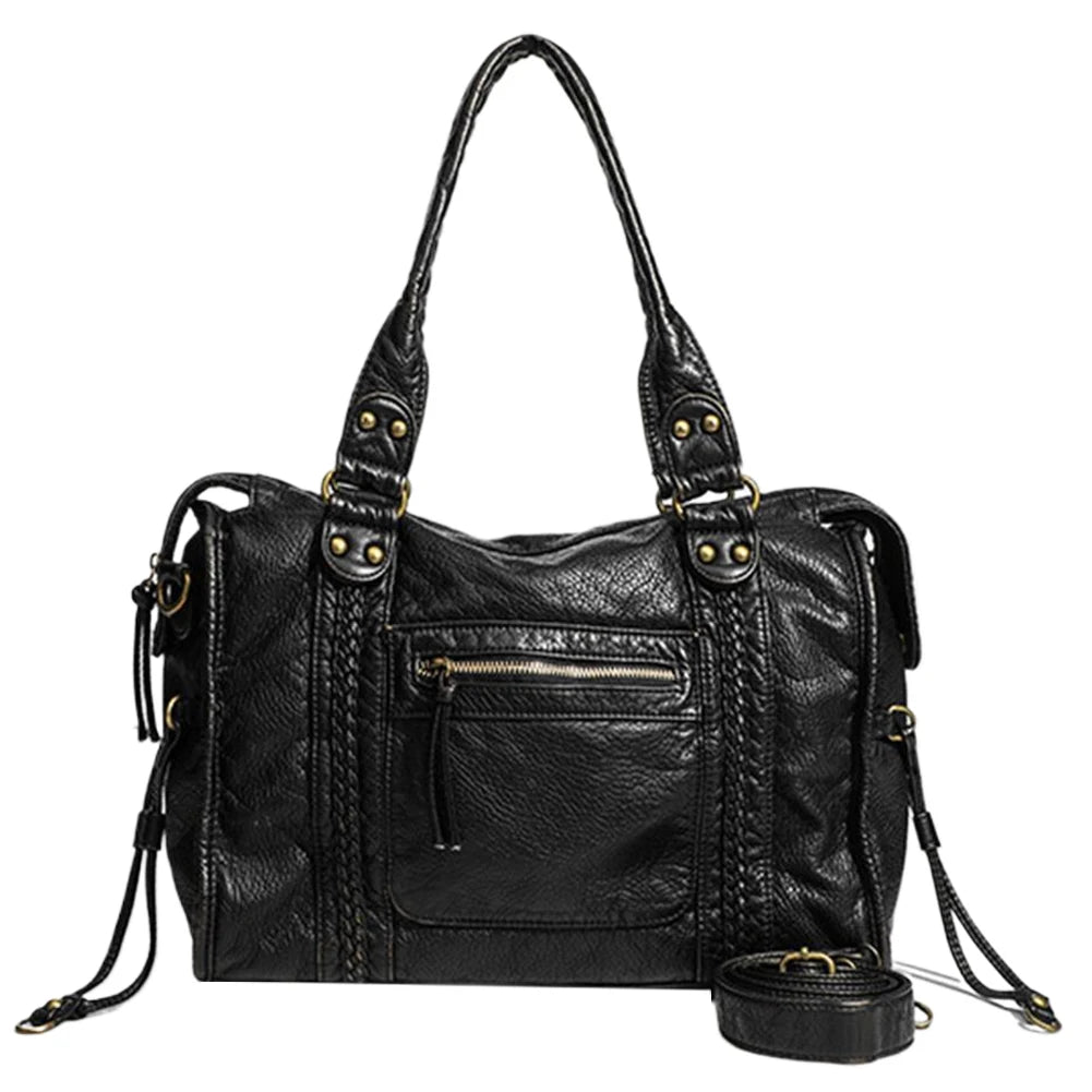 Leather Retro Shoulder Bag for Women with Pockets Shoulder Handbag Top Handle Bag Shopper Bag for Work Travel