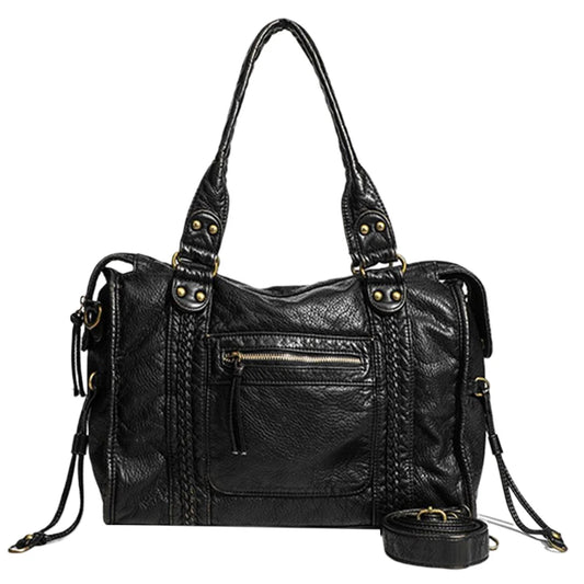 Leather Retro Shoulder Bag for Women with Pockets Shoulder Handbag Top Handle Bag Shopper Bag for Work Travel