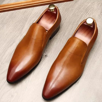 Men's Genuine Leather Pointed Toe Loafers Slip-on Leather Dress Shoes Business Office Wedding for Men Flats Shoes