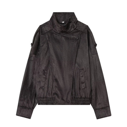 Women's Jacket Fall 2025 New Black Long Sleeve Pebble Faux Leather Jacket Motorcycle Style Personality Fashion