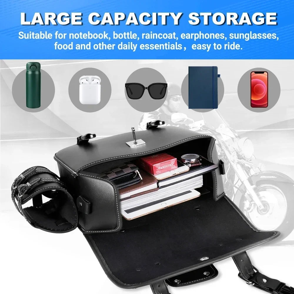 1 Pair Motorcycle Saddlebags with Cup Holder Panniers Rear Side Bags Luggage Storage PU Leather Large Capacity Waterproof