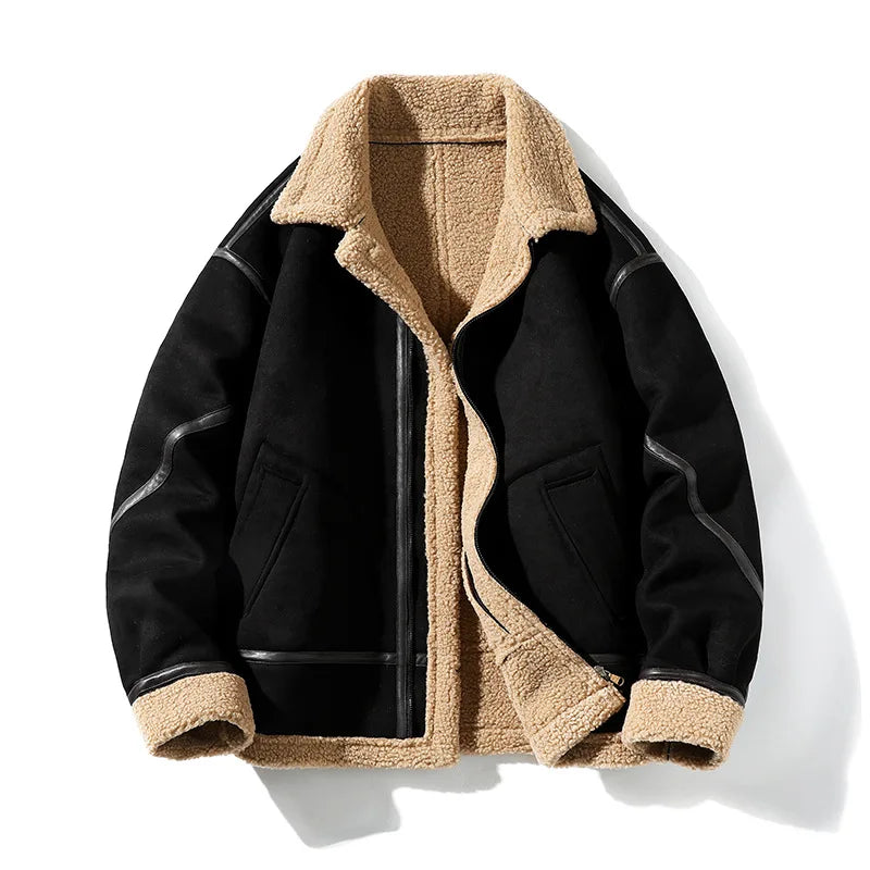 New Men's Suede Leather Jacket Winter Coat Jacket for Men Retro Windproof Motorcycle Jacket Men's Fashion Winter Leather Jacket