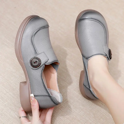 Genuine leather loafers women  comfortable gray shoes low heels luxury ladies court shoes slip on moccasins elegant dress flats