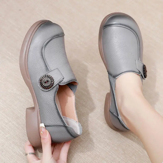 Genuine leather loafers women  comfortable gray shoes low heels luxury ladies court shoes slip on moccasins elegant dress flats