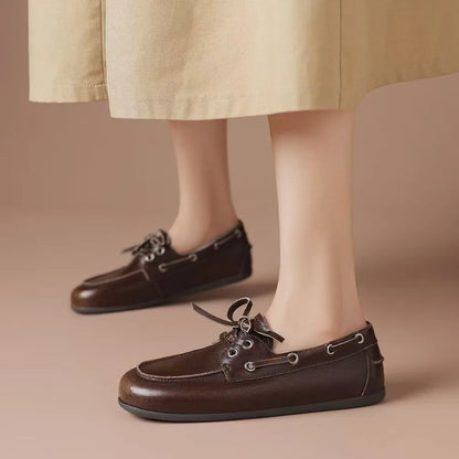 Leather Shoes for Women 2026 Spring and Autumn Sheepskin Worn Dirty Tied Soft Soled Loafer Shoes Retro One Foot Women's Shoe