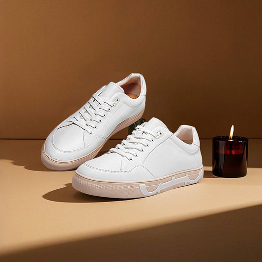 Casual Shoes Men's Leather Flat Shoes Black White Flat Breathable Massage Comfortable Casual Sneakers Luxury Brand 2025 New