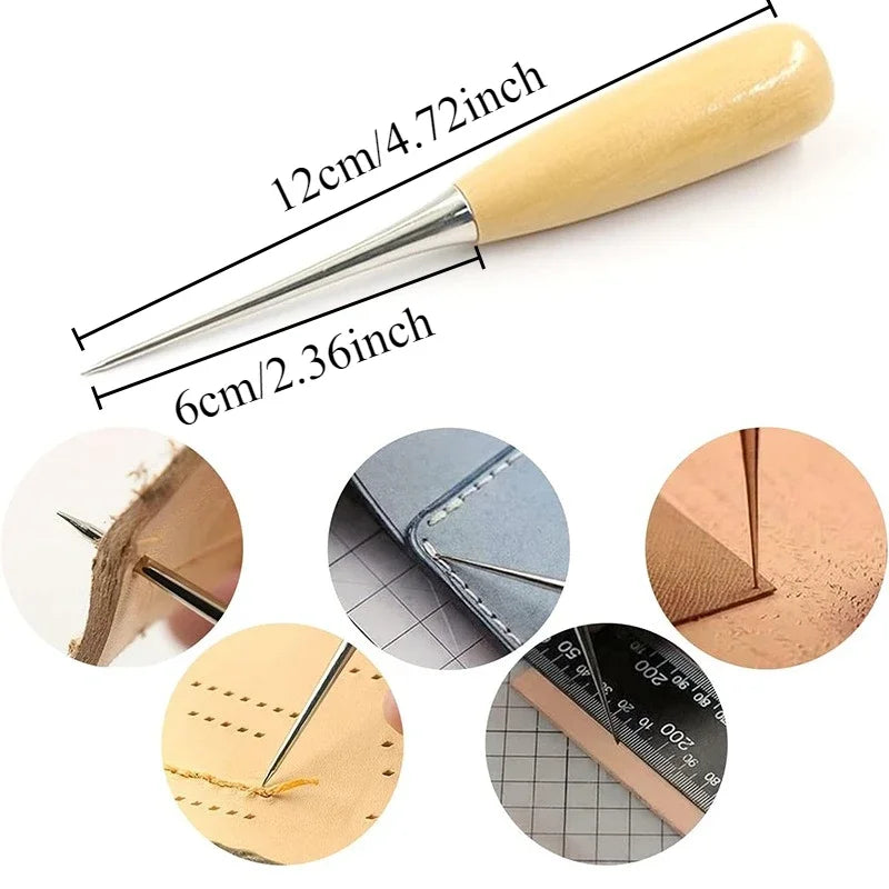 Leather Awl with Wooden Handle - DIY Shoemaking Punching Tool with Protective Sheath for Leather Repair (Piercing Tool)