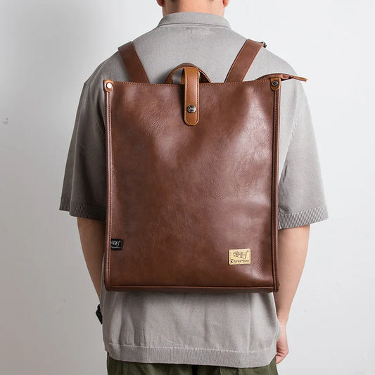 Leather Man Laptop Bags Fashion Business Men Backpacks Retro Male Travel Bag Men School Bags