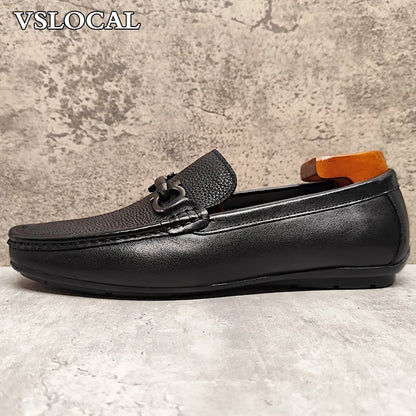 Luxury Men Leather Shoes Black White Horsebit Loafers Slip on Formal Men Dress Shoes Wedding Office Casual Shoes For Men