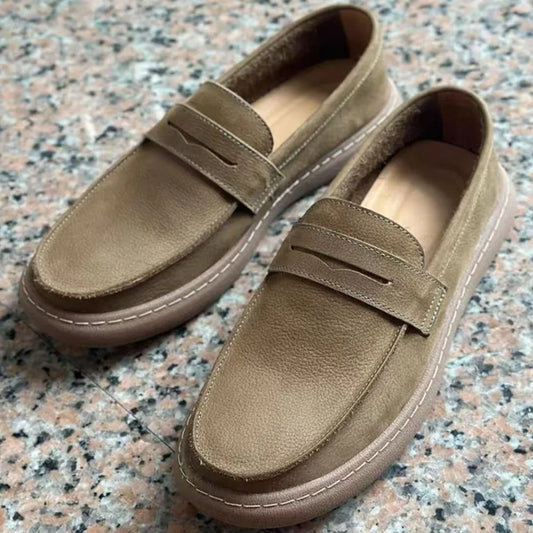 Men's Casual Leather Shoes Men Leather Original Platform Soled Cow Suede Leather Loafers Men Casual Shoes