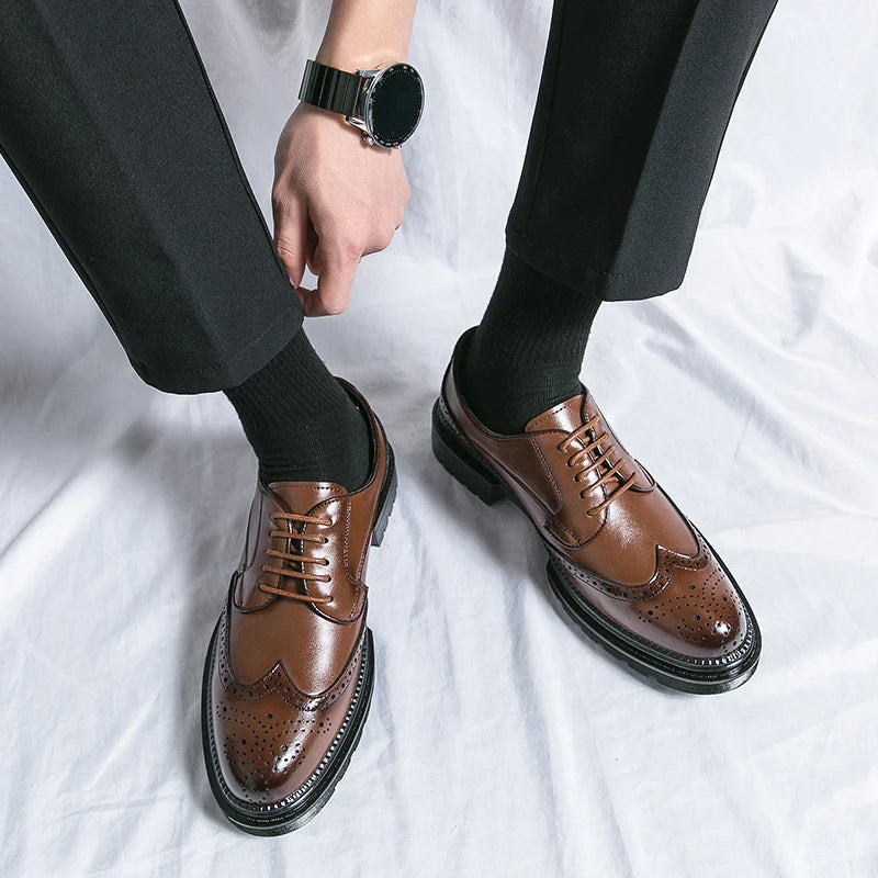 Leisure Genuine Leather Shoes for Men, British Pointed Business Attire, Office Wear, Korean Version, Height Increase Men's Shoes