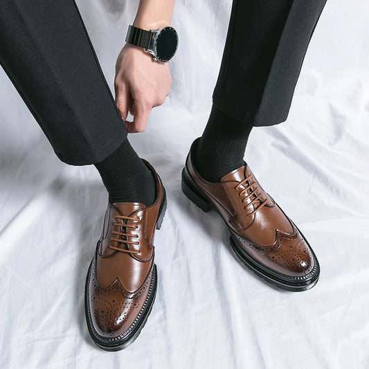 Leisure Genuine Leather Shoes for Men, British Pointed Business Attire, Office Wear, Korean Version, Height Increase Men's Shoes