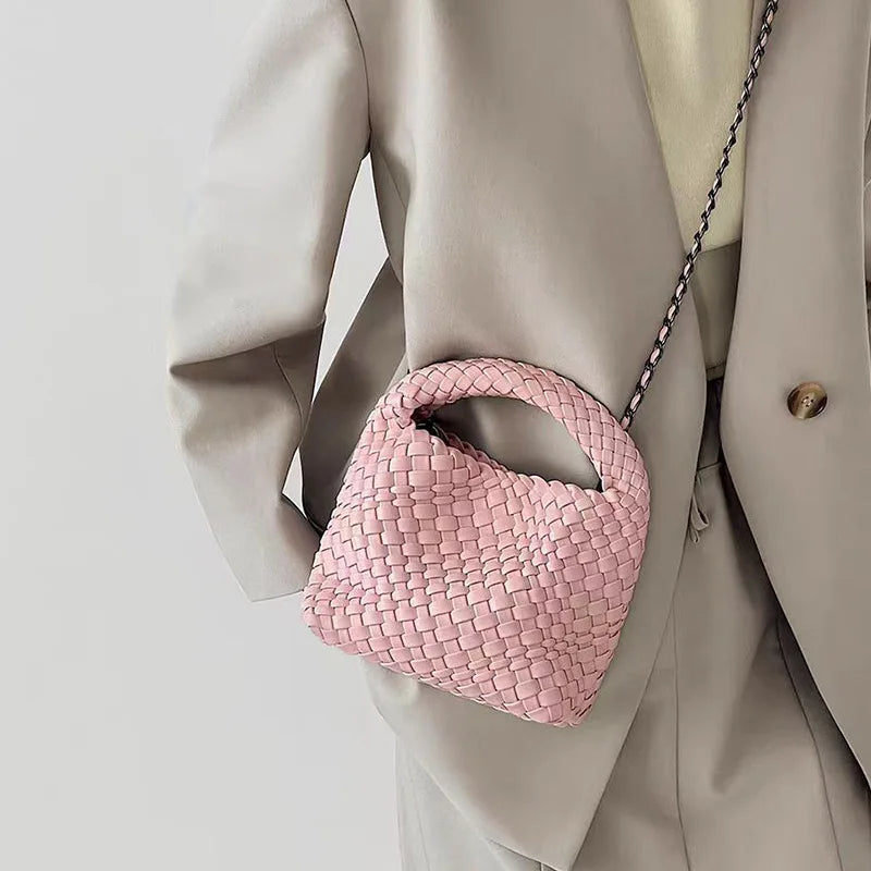 Woven Handbag for Women Soft PU Leather Knitted Tote Bag Fashion Woven Shoulder Bag Summer Beach Hobo Bag Minimalist Clutch