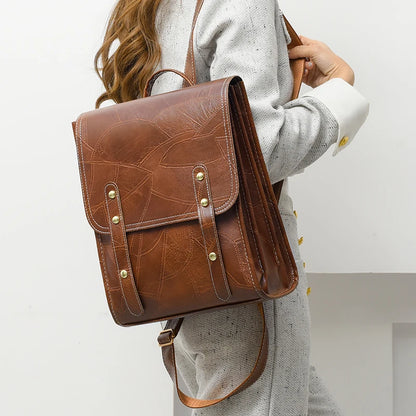 New PU leather Fashion Lady High Capacity Waterproof College Backpack Trendy Girls Laptop School Bags Cute Girl Travel Book Bag