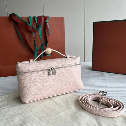 Lunch box bag, genuine leather women's bag, one shoulder crossbody handbag, lychee patterned makeup bag
