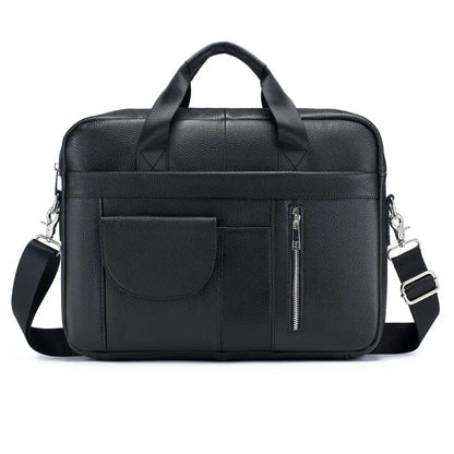Genuine Leather Business Briefcase for Men, Laptop Top Handle Shoulder Bag, Professional Office Commuter Handbag