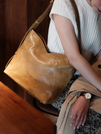 Fashion designers handmade genuine leather women's shoulder bag casual vintage cow leather large-capacity female underarm bag