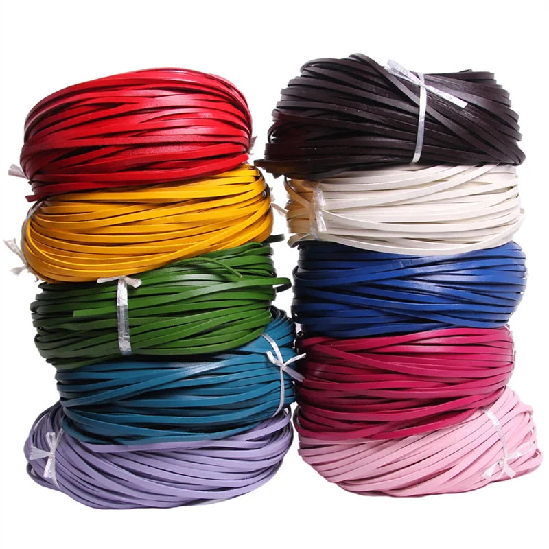 5meters 3mm Round Flat Genuine Leather Cord Thread Black Brown Color Leather Rope String Diy Bracelet Necklace Jewelry Making