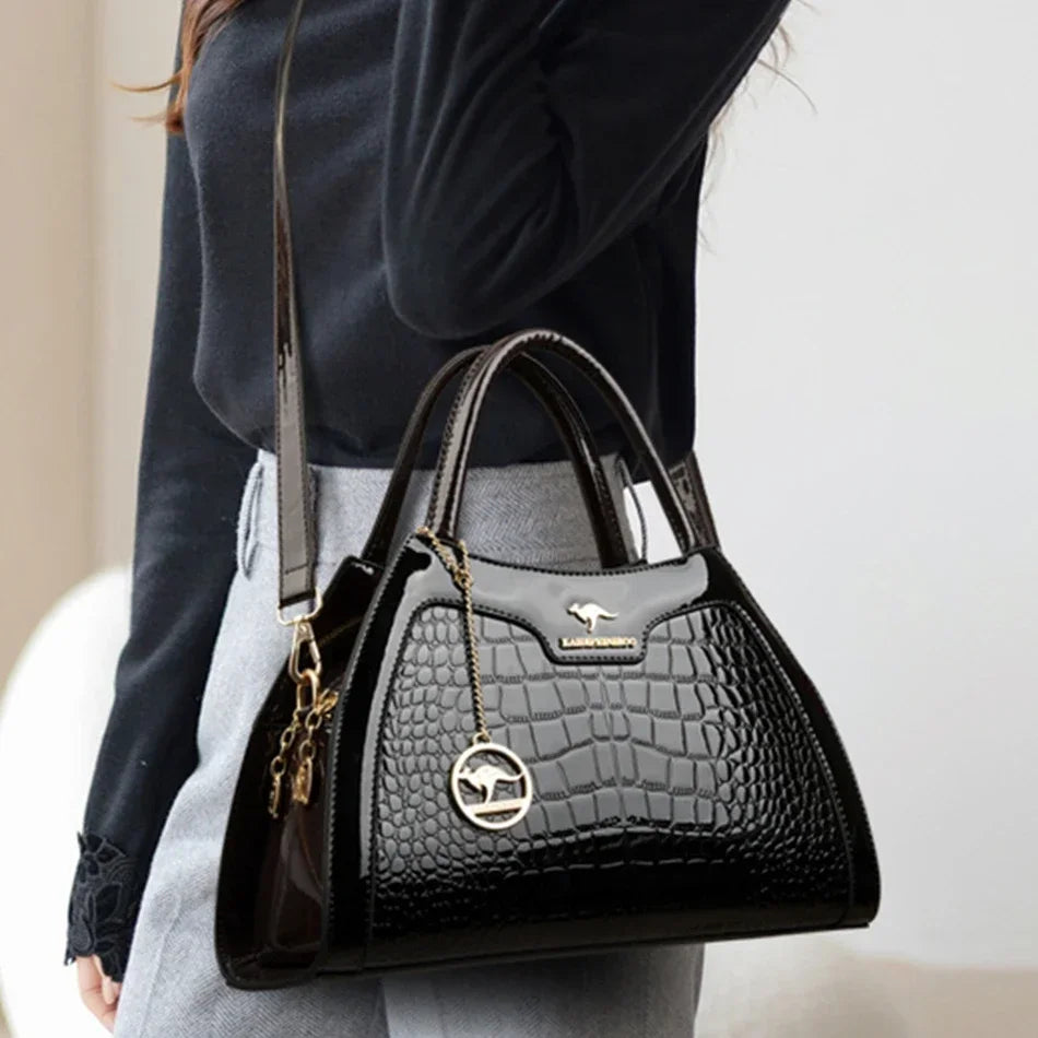 Luxury Patent Leather Handbags for Women Designer Crocodile Pattern Women's Shoulder Crossbody Bag Hobos Ladies Messenger Stone