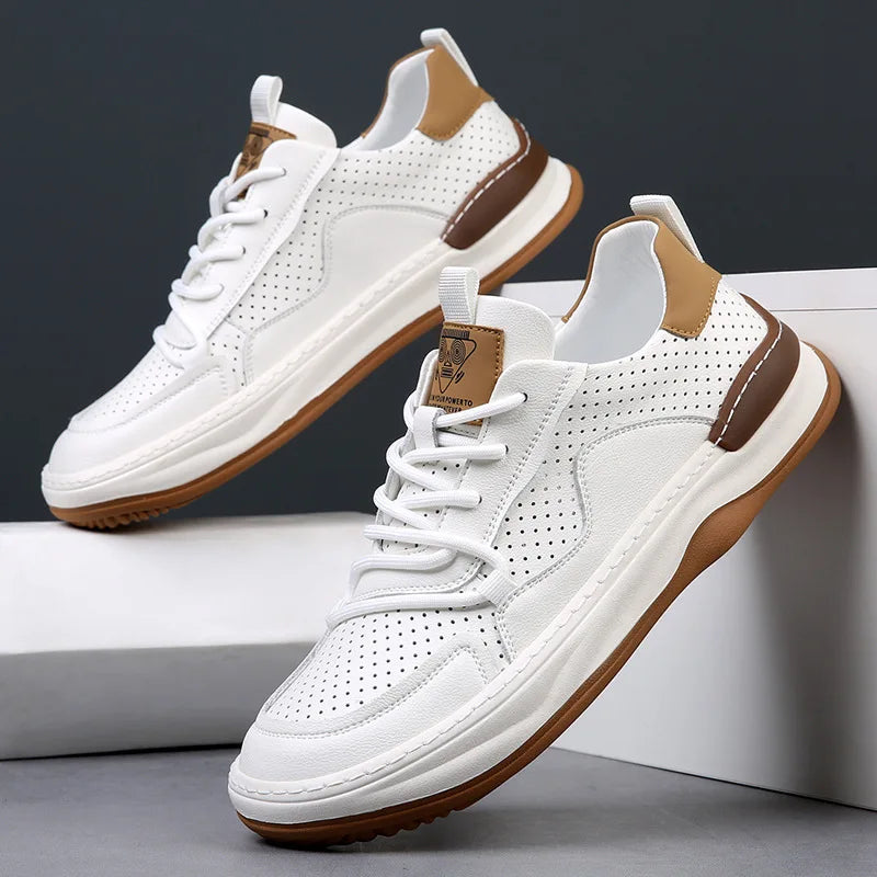 Genuine Leather Men's Shoes Thick Soles Breathable Hollow Out Casual Shoes Outdoor Men's Sports Shoes Loafers Shoes