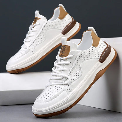 Genuine Leather Men's Shoes Thick Soles Breathable Hollow Out Casual Shoes Outdoor Men's Sports Shoes Loafers Shoes