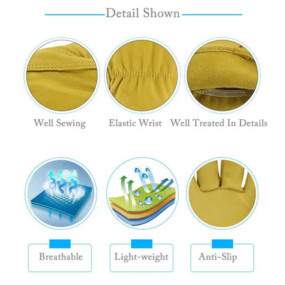 Leather Work Gloves Tear-Resistant Sheepskin Driver Labor Safety Gloves Home Garden Carrying Gloves Hands Protection