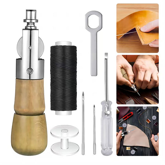 1 Set of Leather Craft Sewing Tools Set, Including Waxed Thread, Wooden Handle Hand Sewing Needle, Beginner Leather Repair