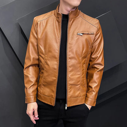 Motorcycle Leather Jackets Mens Business Fit Brand Slim Men Casual Biker Zipper PU Leather Jackets Male New Men's Leather Jacket
