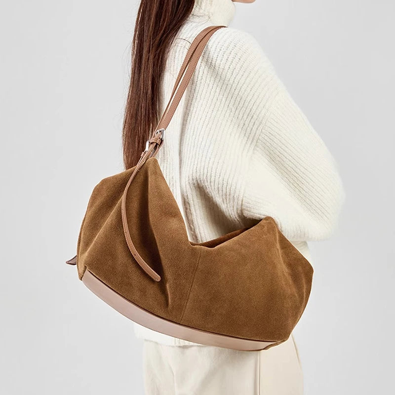 Women's Natural Nuede Genuine Leather Handbags Ladies large capacity Tote Bag Female Design Luxury Commuting Yoga Bag  hobo bag