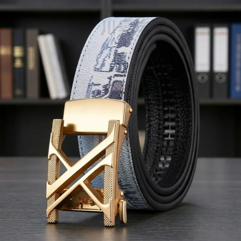 New Belt, Fashionable Men's Leather Belt, Business, Trendy, Casual, Versatile, Letter Graffiti,