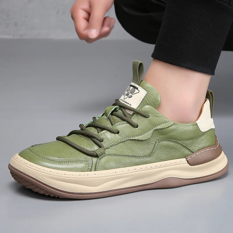 Genuine Leather Men's Shoes Thick Soles Breathable Hollow Out Casual Shoes Outdoor Men's Sports Shoes Loafers Shoes