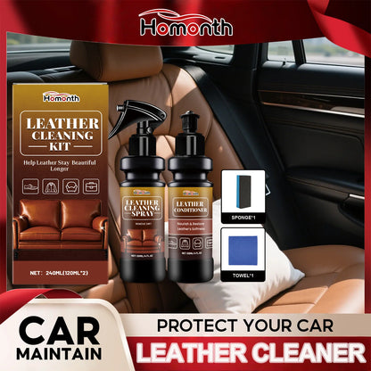 Leather Cleaner And Conditioner Kit Deep Spray Nourishing Cream Set for Softness Shine with Cracking Prevention Includes Sponge