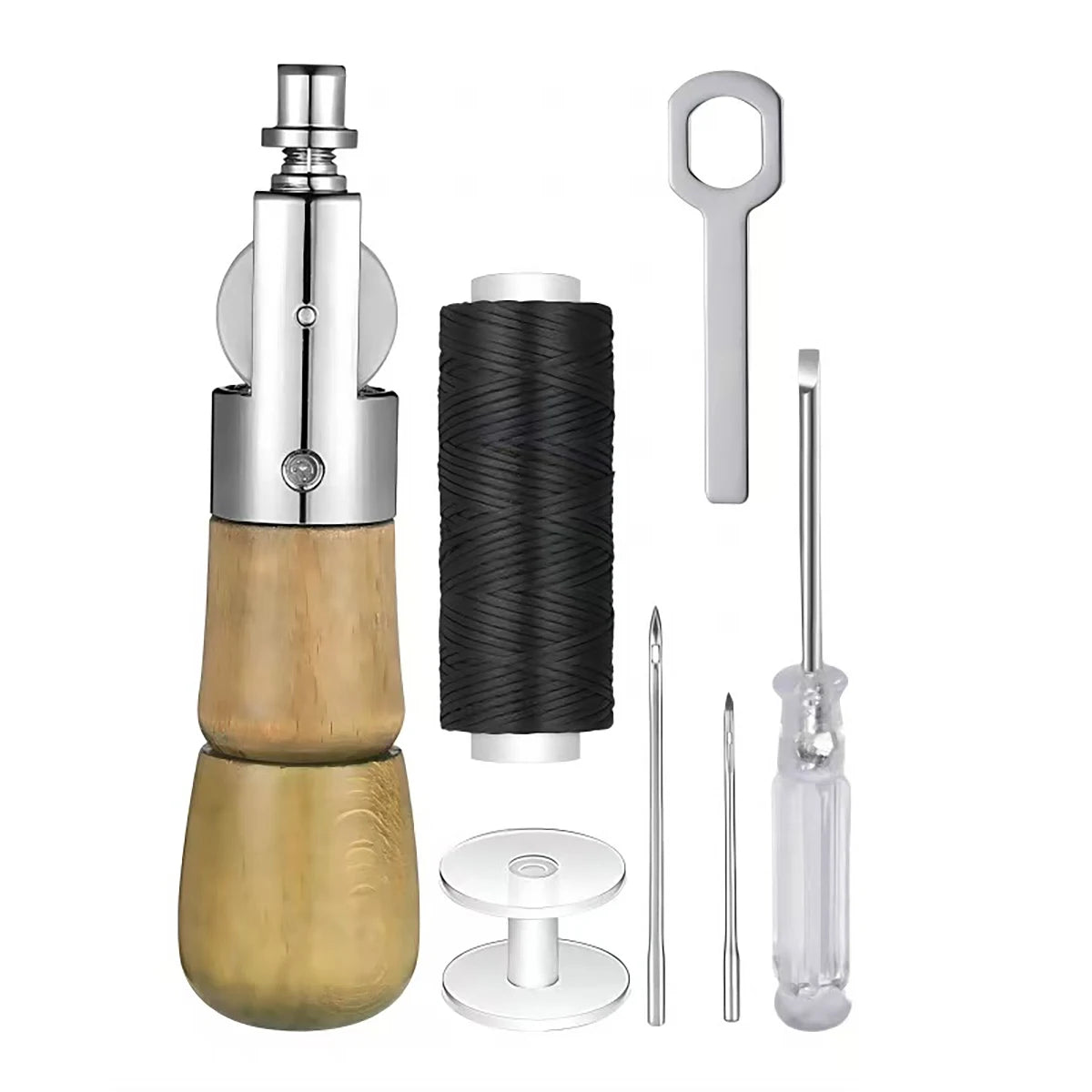 1 Set of Leather Craft Sewing Tools Set, Including Waxed Thread, Wooden Handle Hand Sewing Needle, Beginner Leather Repair