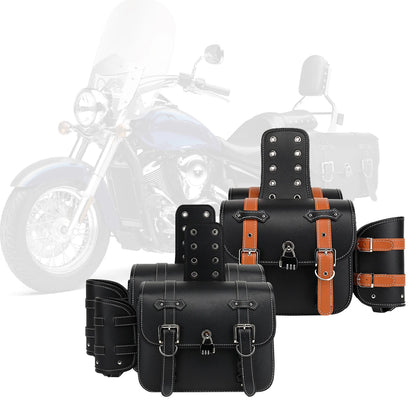 Retro Fashion Motorcycle Saddle Bags Pouch Storage Case Side Luggage Tank Suitcase Waterproof PU Leather Motorbike Accessories