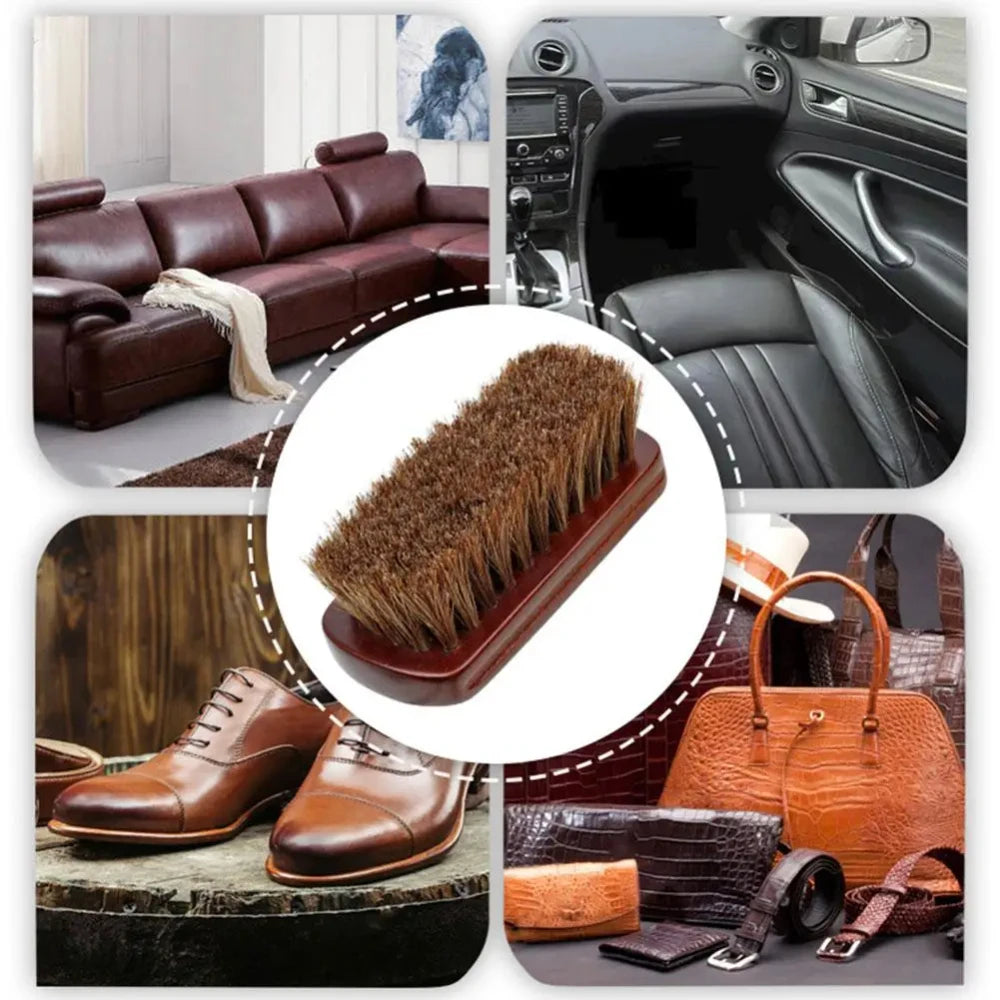 Horsehair Leather Textile Cleaning Brush for Car Interior Furniture Apparel Bag Shine Polishing Brush Auto Wash Detailing Brush