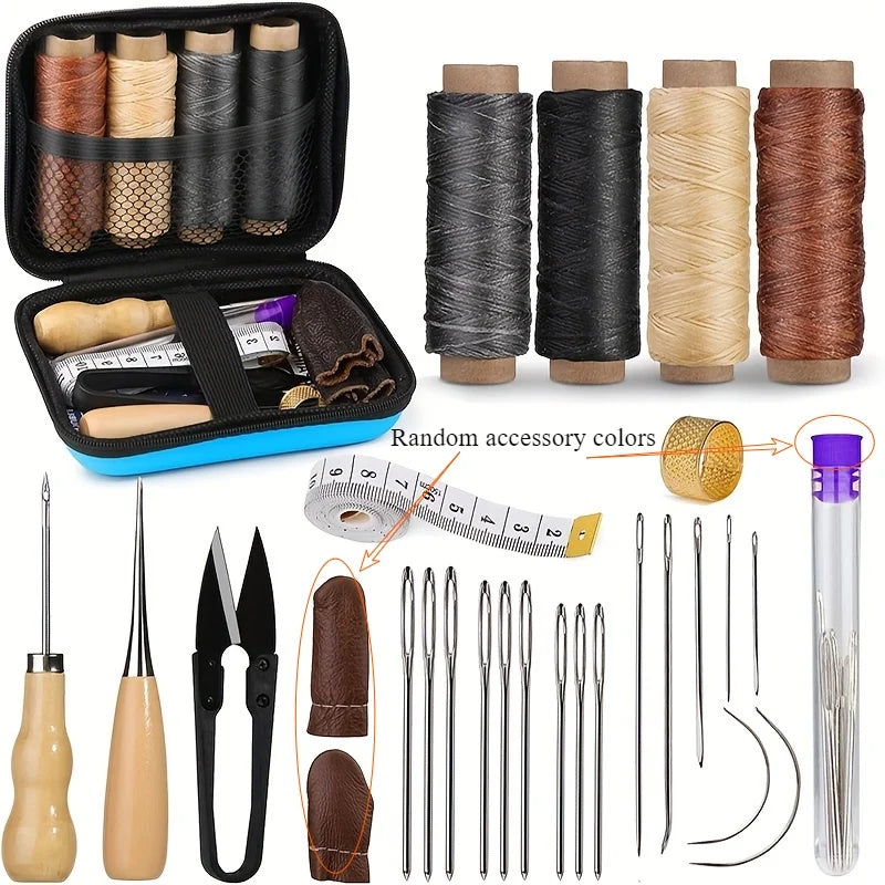 [Leather Working Kit] Leather Sewing Kit ，Large eye needle , Waxed Thread, Leather Upholstery Repair Kit, Leather Working Tools