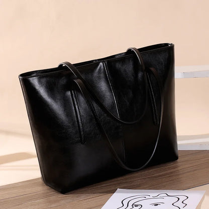 Genuine Leather Women's Large Capacity Tote Bag Women Fashion High quality Cowhide hand shoulder bag Commuter shopping bag