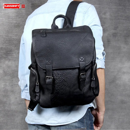 The First Layer Leather Men Backpack Shoulder Bag Travel Large-capacity Laptop Backpacks Casual Schoolbag Original Male