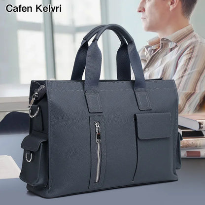 Genuine Messenger Bag Men Leather Handbag Large Capacity Business Commuter Handheld Cowhide Laptop Document Bag Men's Briefcase