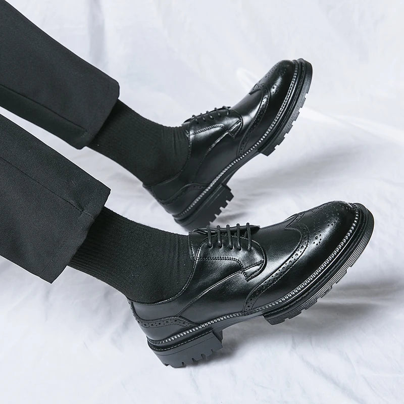 Leisure Genuine Leather Shoes for Men, British Pointed Business Attire, Office Wear, Korean Version, Height Increase Men's Shoes