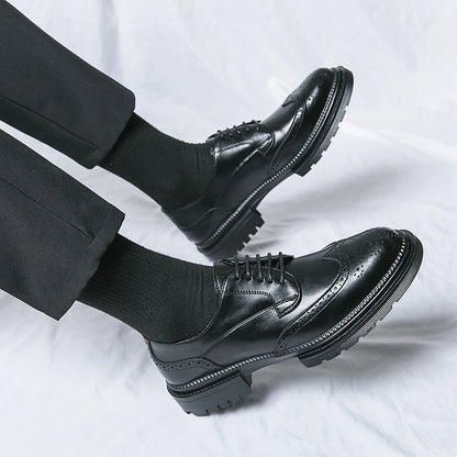 Leisure Genuine Leather Shoes for Men, British Pointed Business Attire, Office Wear, Korean Version, Height Increase Men's Shoes