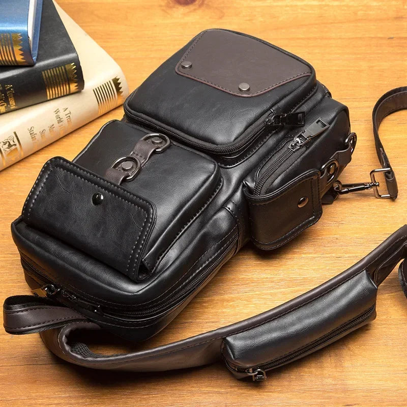 Leather Crossbody Bags for Men Messenger Chest Bag 2024 New Fashion Casual Bag Waterproof PU Single Shoulder Bags Vintage Luxury