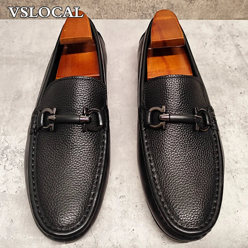 Luxury Men Leather Shoes Black White Horsebit Loafers Slip on Formal Men Dress Shoes Wedding Office Casual Shoes For Men