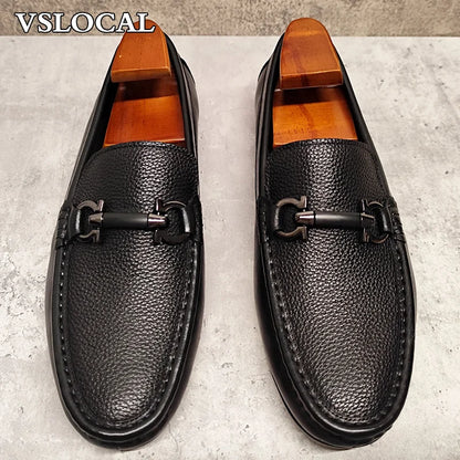 Luxury Men Leather Shoes Black White Horsebit Loafers Slip on Formal Men Dress Shoes Wedding Office Casual Shoes For Men