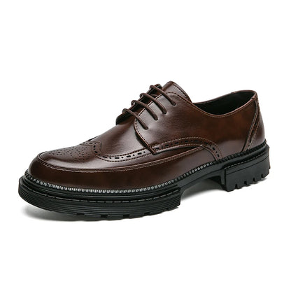 New Leather Shoes for Young Men British Brock Formal Business Increase Casual Black Wedding Groom Lace-Up Men's Shoes