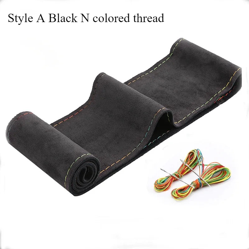 DIY Leather Steering Wheel Covers Soft Fiber Universal Braid Car Steering-Wheel With Needles and Thread Interior Accessories